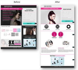 Two versions of the Ogle Schools homepage, labeled before and after. (Click to enlarge)